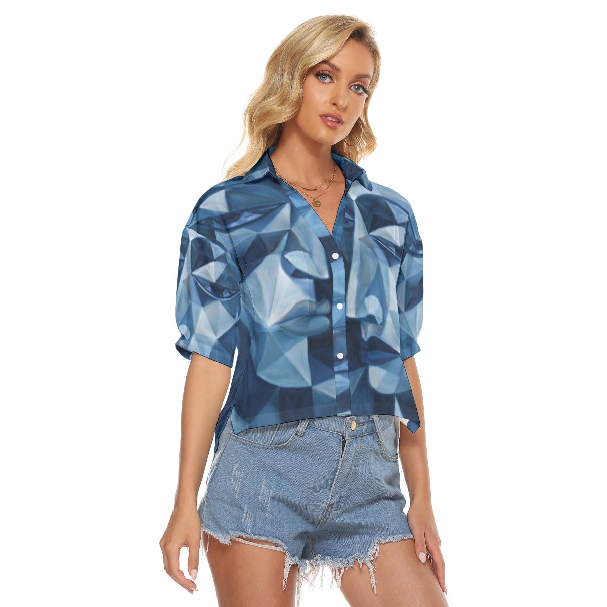 Maglie da donna con scollo a V e stampa all-over