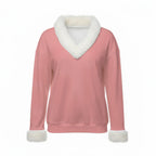 All-Over Print Women's Faux Knit V-Neck Sweater Top with Fur Trim