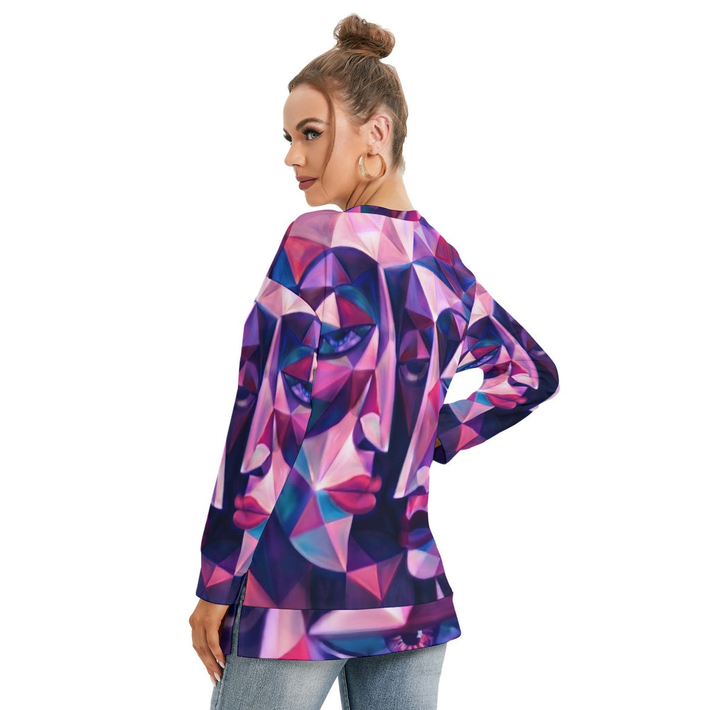 All-Over Print Women's Side Split O-neck Sweatshirt