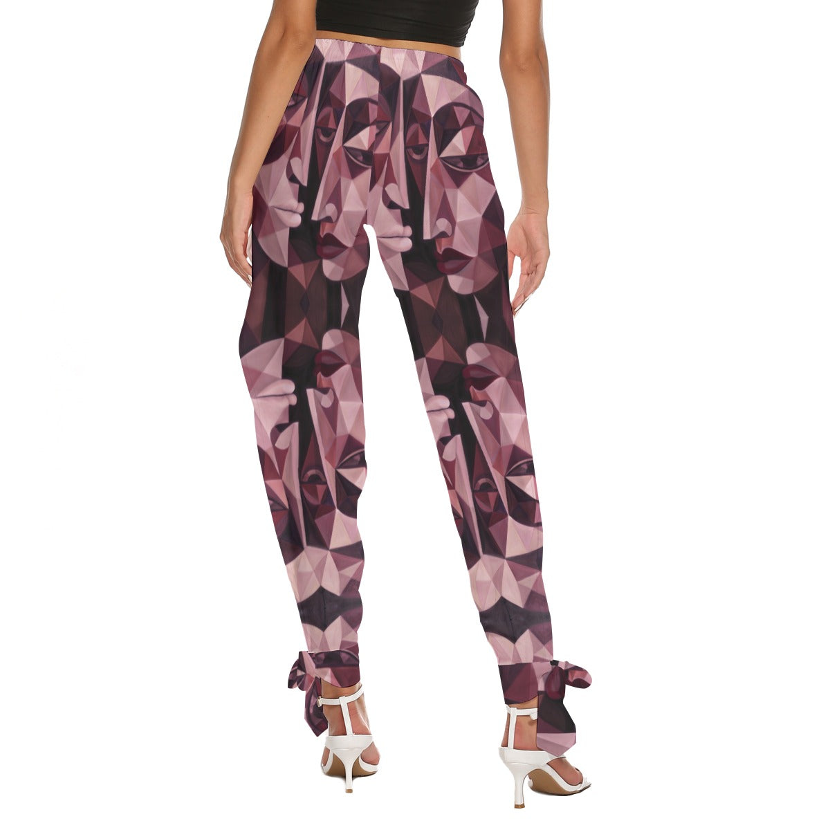 All-Over Print Women's Side Seam Cutout Pants With Bottom Strap
