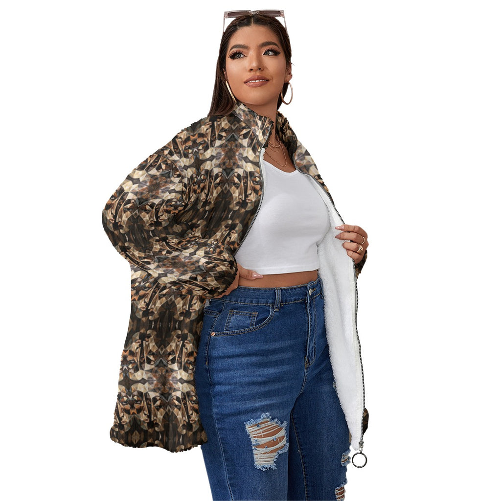 Coat of Many Colors Collection Unisex Borg Fleece Stand-up Collar Coat With Zipper Closure Plus Size