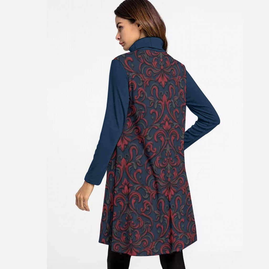 Abito da donna con stampa all-over, collo alto e maniche lunghe