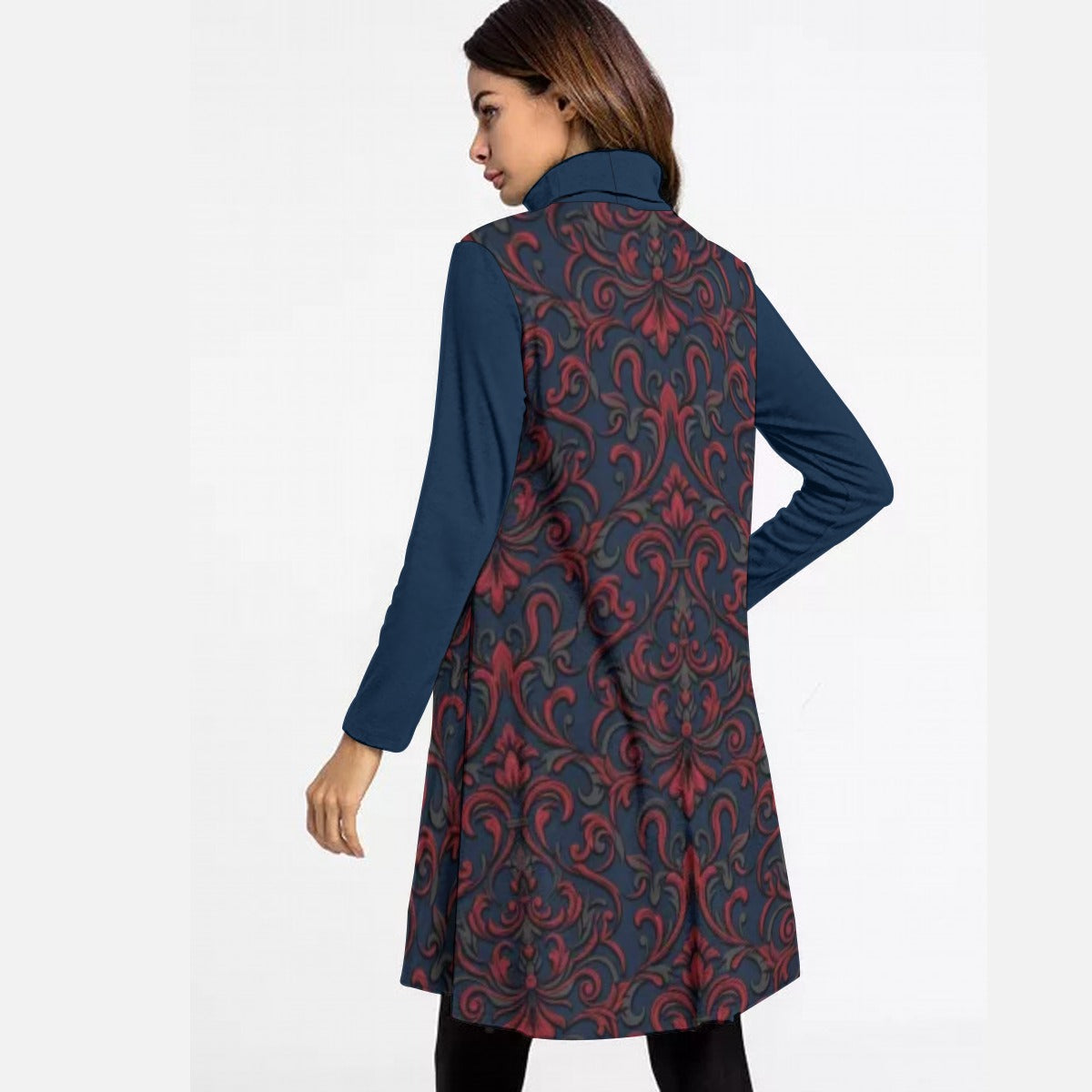 Abito da donna con stampa all-over, collo alto e maniche lunghe