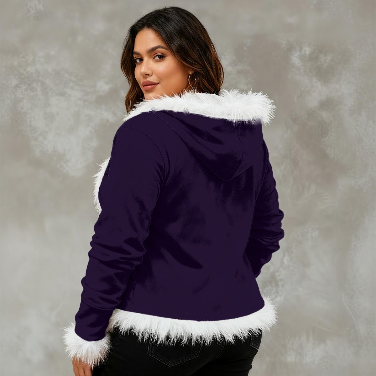 Giacca con cappuccio da donna con stampa all-over e finiture in pelliccia sintetica | Velvet