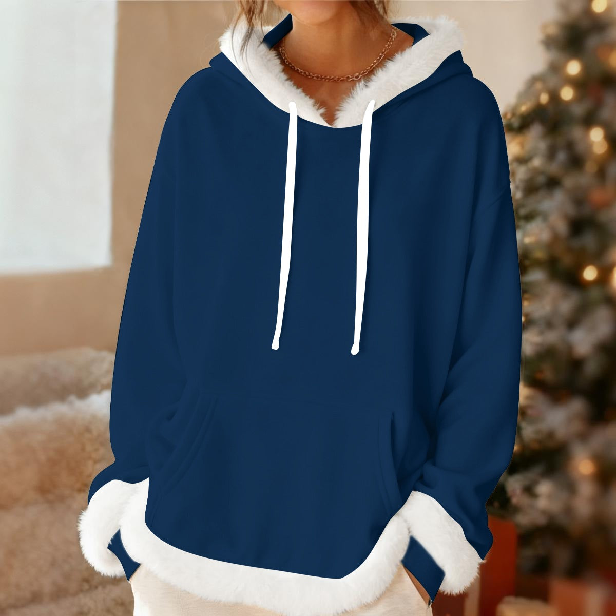 All-Over Print Women's Fleece Hoodie With Decorative Trim
