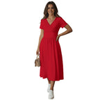 All-over Print Women's Short Sleeve V Neck Midi Dress