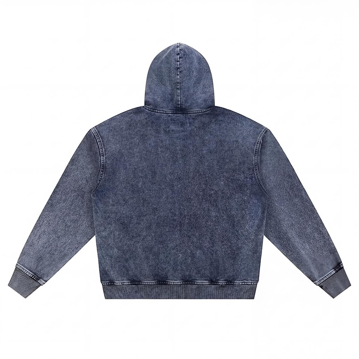 Felpa con cappuccio da uomo in denim lavato con zip | 380 GSM DTF