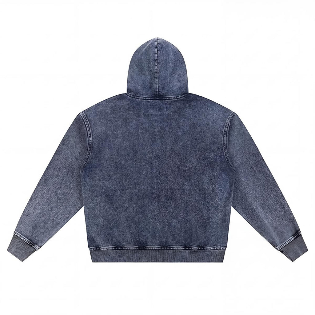 Sweat à capuche zippé en jean délavé pour homme | DTF 380 g/m²
