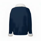 All-Over Print Women's Faux Knit V-Neck Sweater Top with Fur Trim