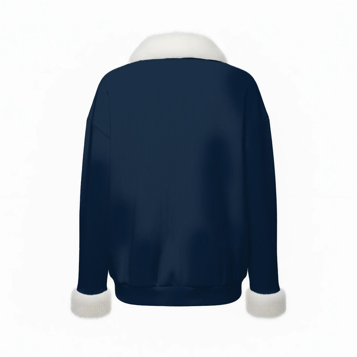 All-Over Print Women's Faux Knit V-Neck Sweater Top with Fur Trim