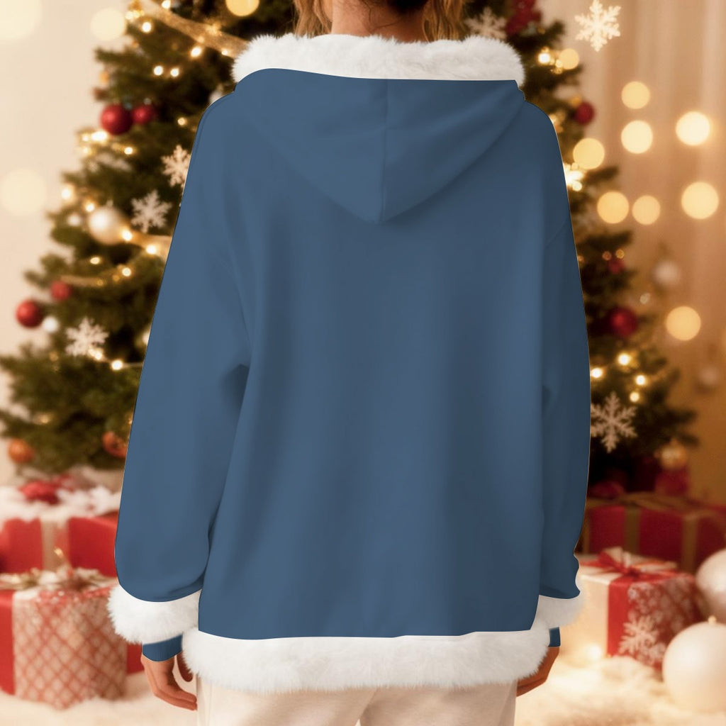 All-Over Print Women's Fleece Hoodie With Decorative Trim