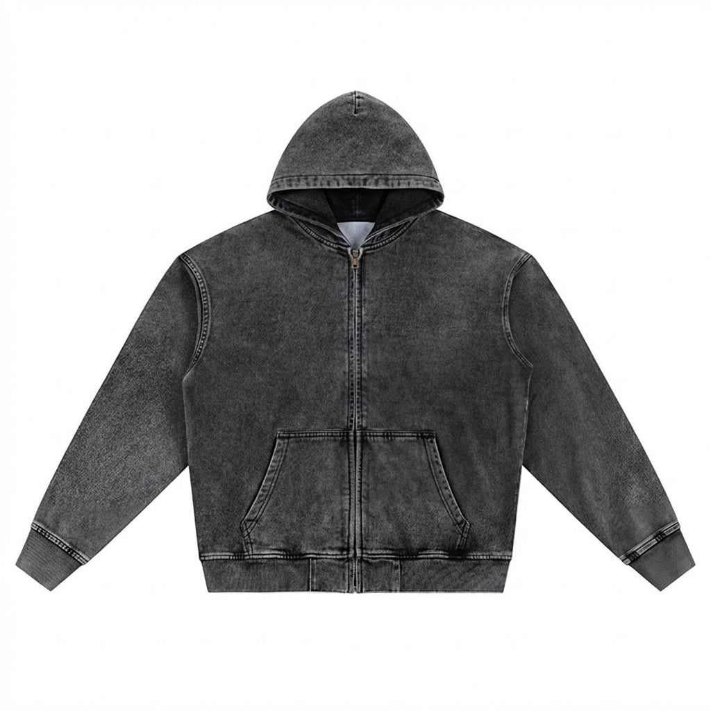 Men’s Washed Denim Zip Hoodie|380GSM DTF