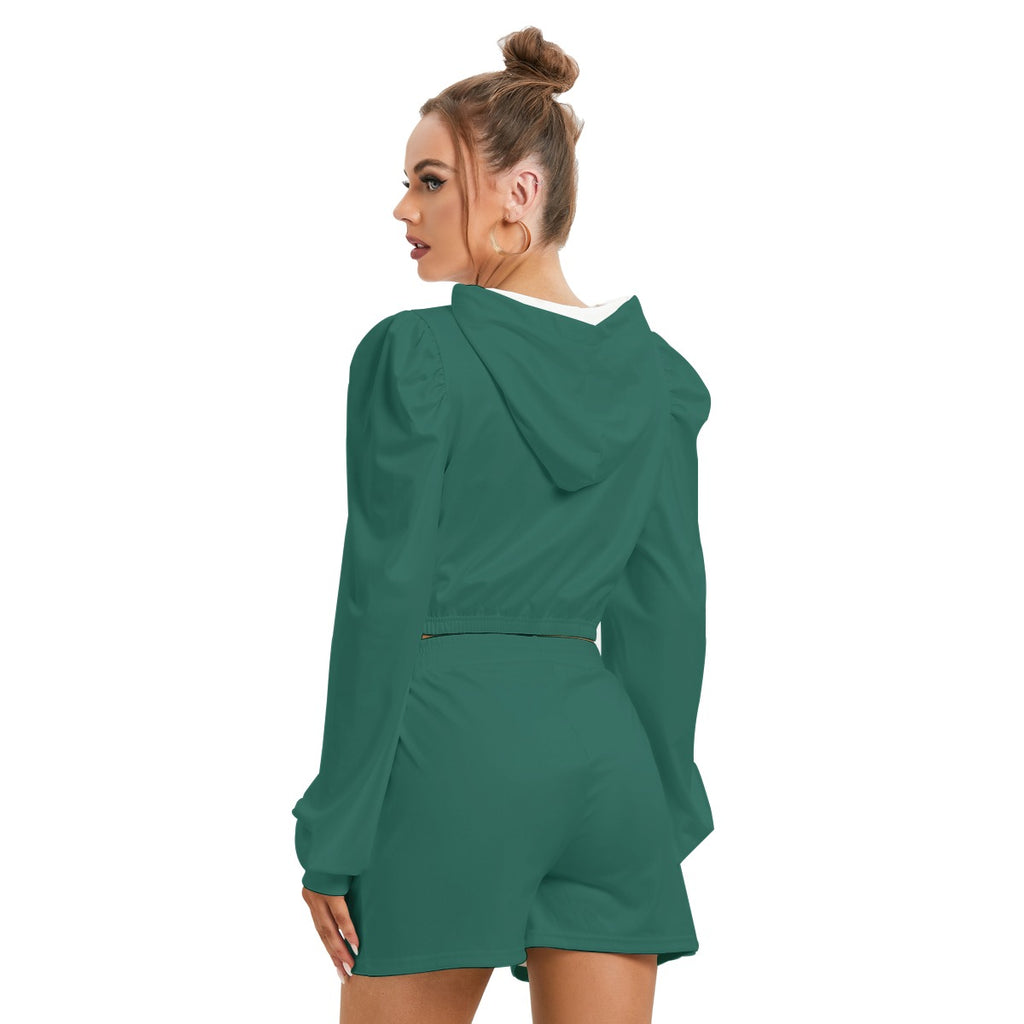Set Felpa Con Cappuccio E Shorts In Micropile Da Donna Con Stampa All-Over
