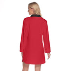 All-Over Print Women's Lapel Shirt Dress With Long Sleeve