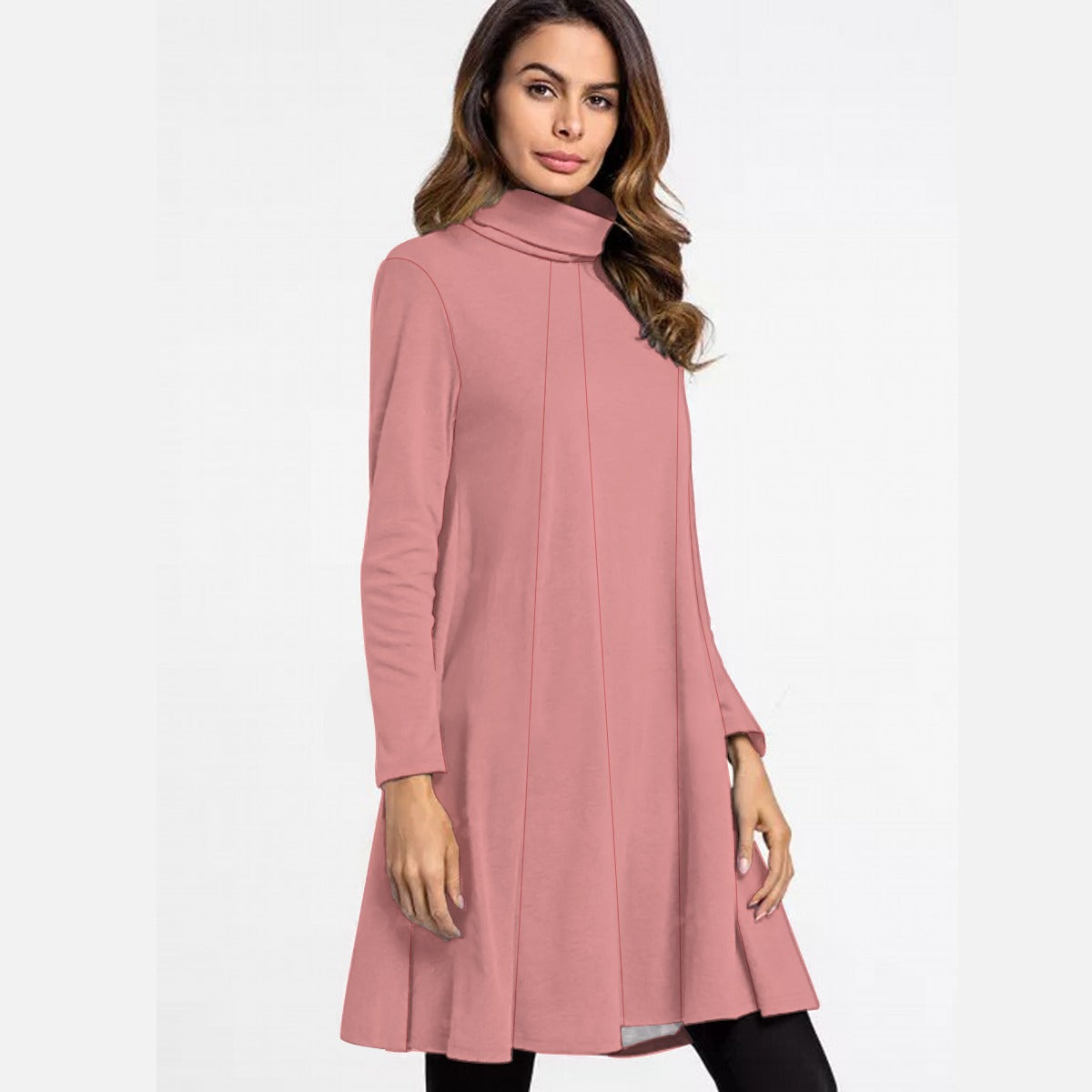 Abito da donna a collo alto e maniche lunghe con stampa all-over