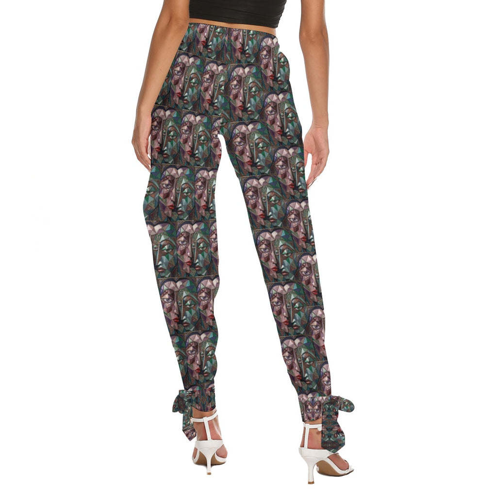 All-Over Print Women's Side Seam Cutout Pants With Bottom Strap