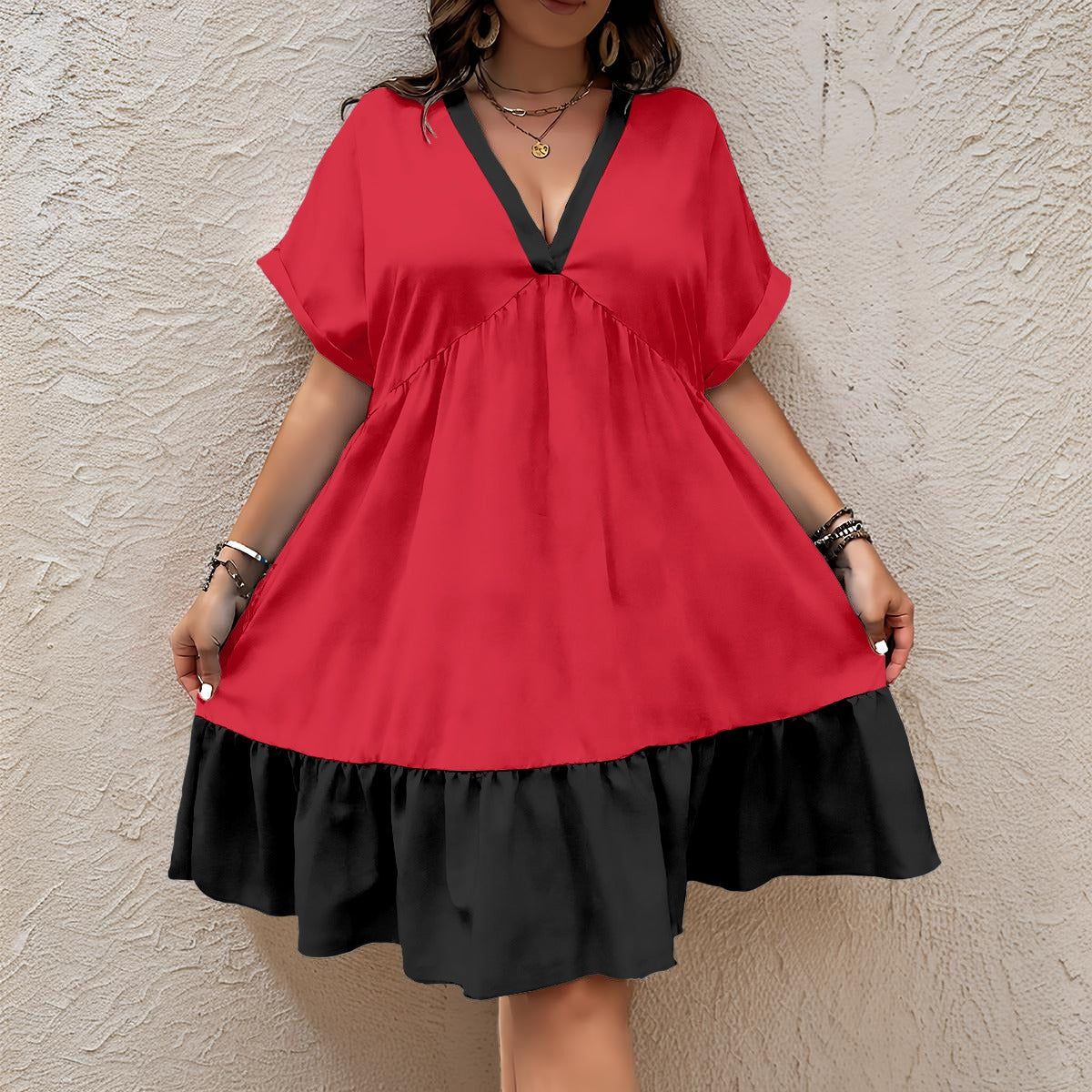 All-Over Print Women’s Floral V-Neck Short Sleeve Dress
