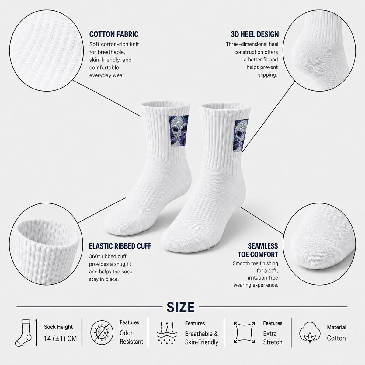 Embroidery Sports Quarter Socks|Cotton