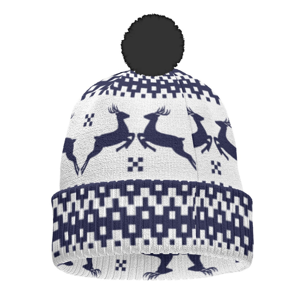 All-Over Print Knitted Hat With Pom-Pom