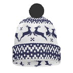 All-Over Print Knitted Hat With Pom-Pom