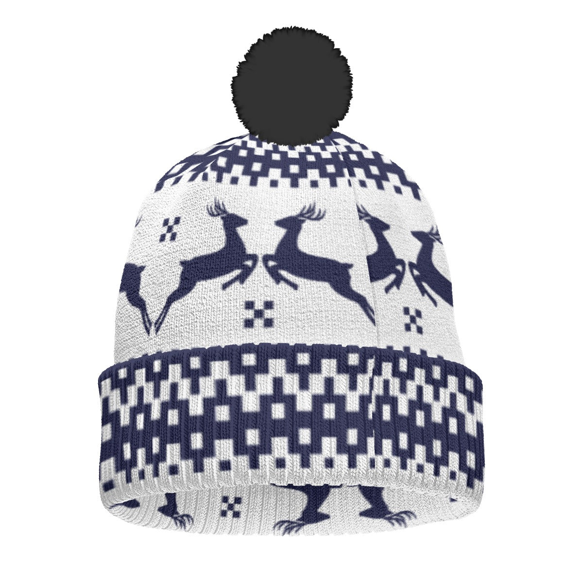 All-Over Print Knitted Hat With Pom-Pom