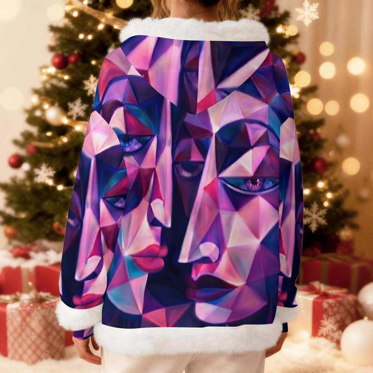 All-Over Print Women's Fleece Hoodie With Decorative Trim