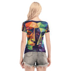 Blusa in mesh da donna a maniche corte con stampa all-over