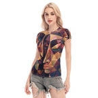 Blusa in mesh da donna a maniche corte con stampa all-over