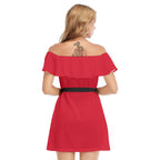 Abito da donna con stampa all-over, spalle scoperte e volant