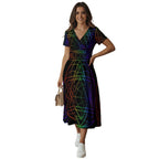 Robe midi à manches courtes et col en V pour femme à impression intégrale