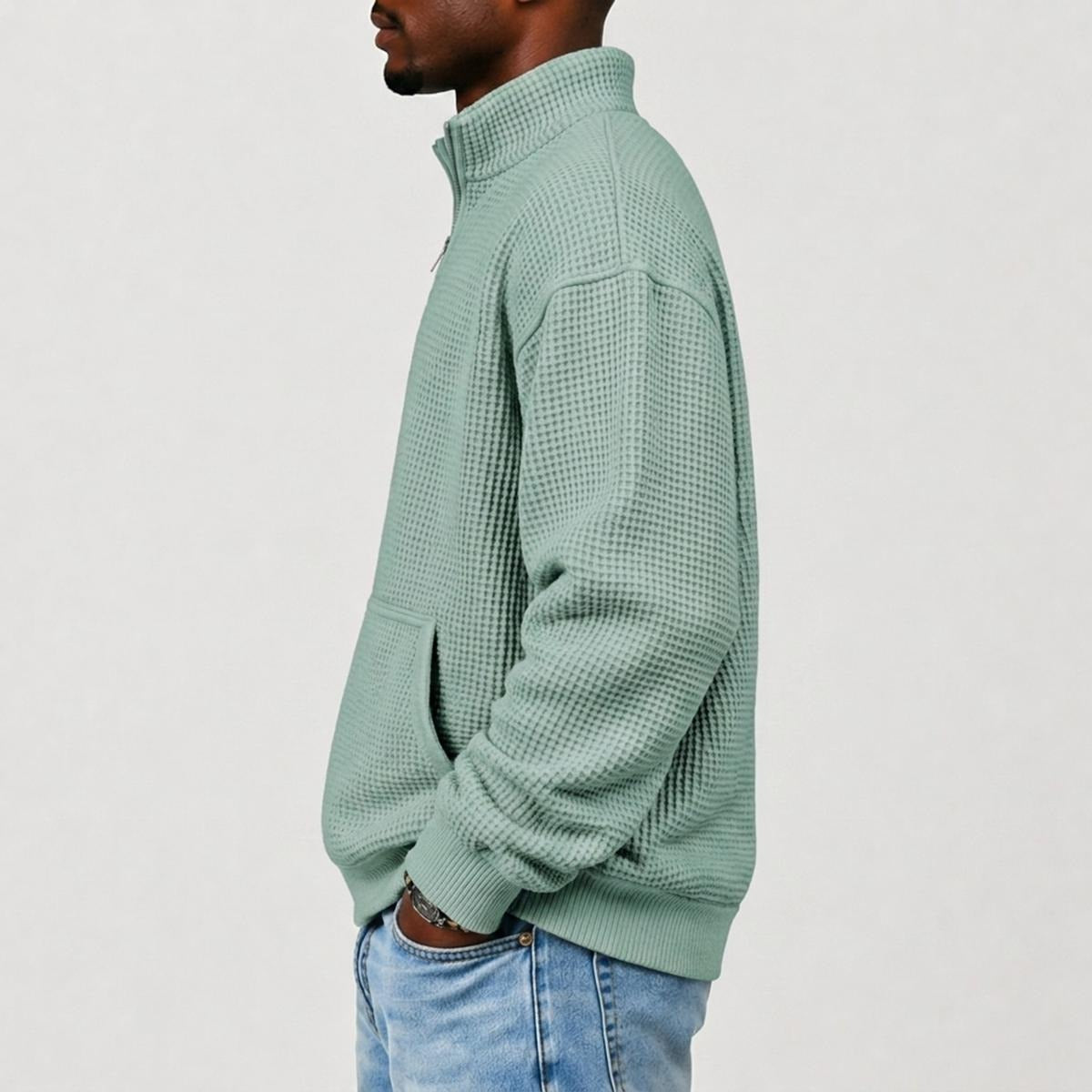 Men's Waffle Knit Casual Sweatshirt With Half Zipper|DTF