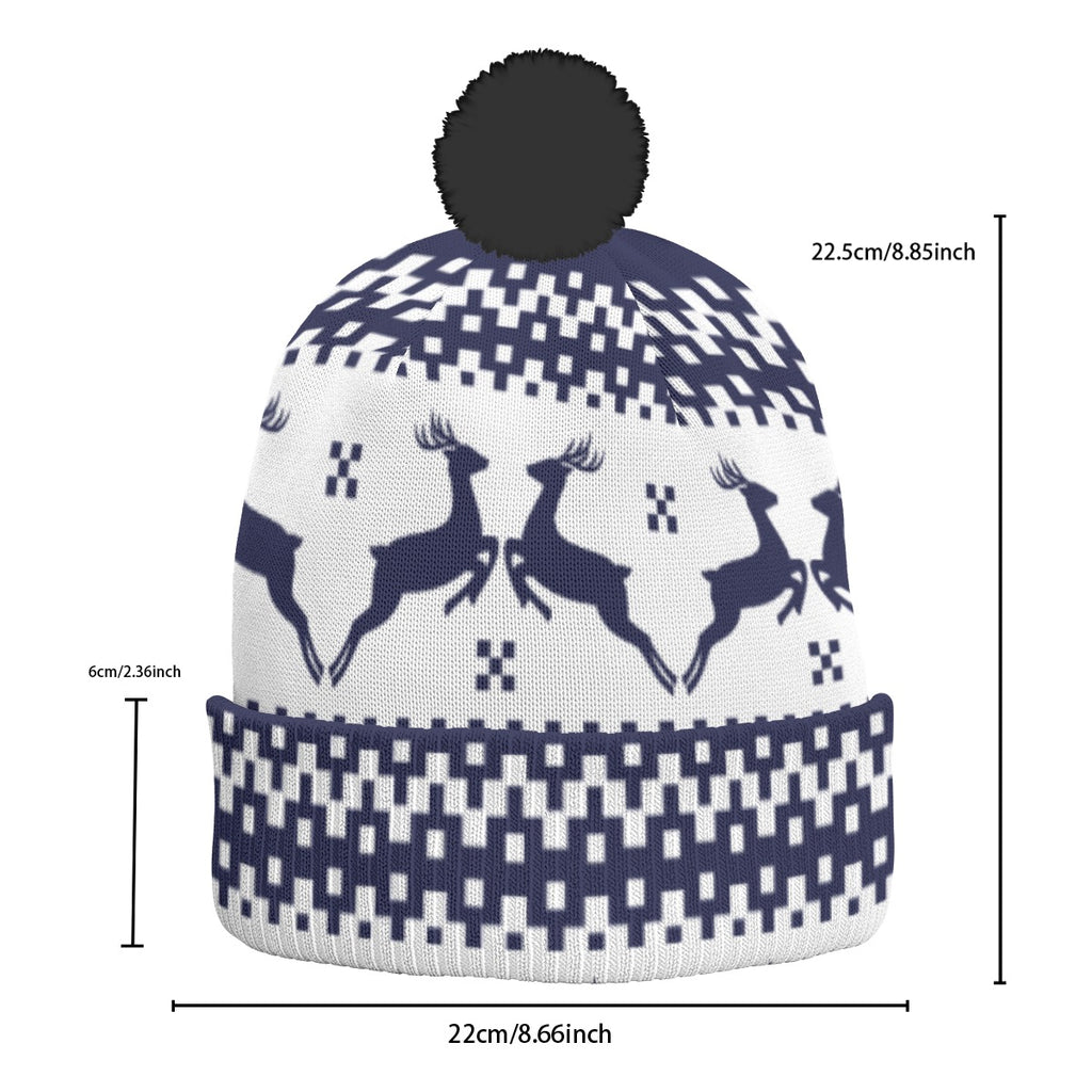 All-Over Print Knitted Hat With Pom-Pom