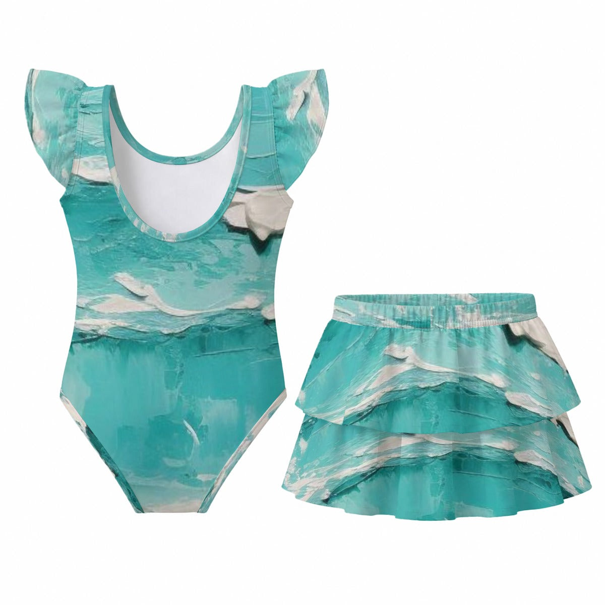 All-Over Print Girls' Ruffle Layered Swim Set