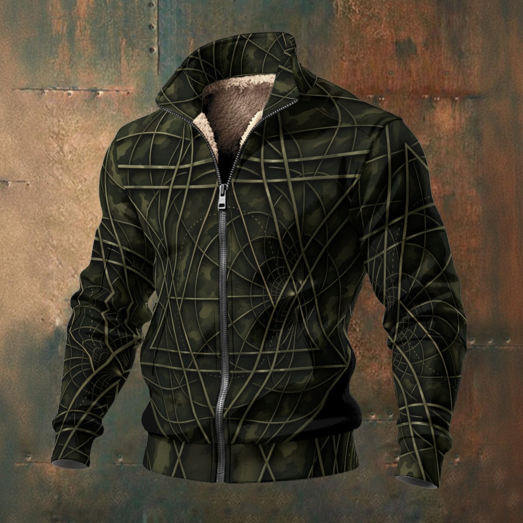 Giacca in pile da uomo in maglia spessa con stampa all-over