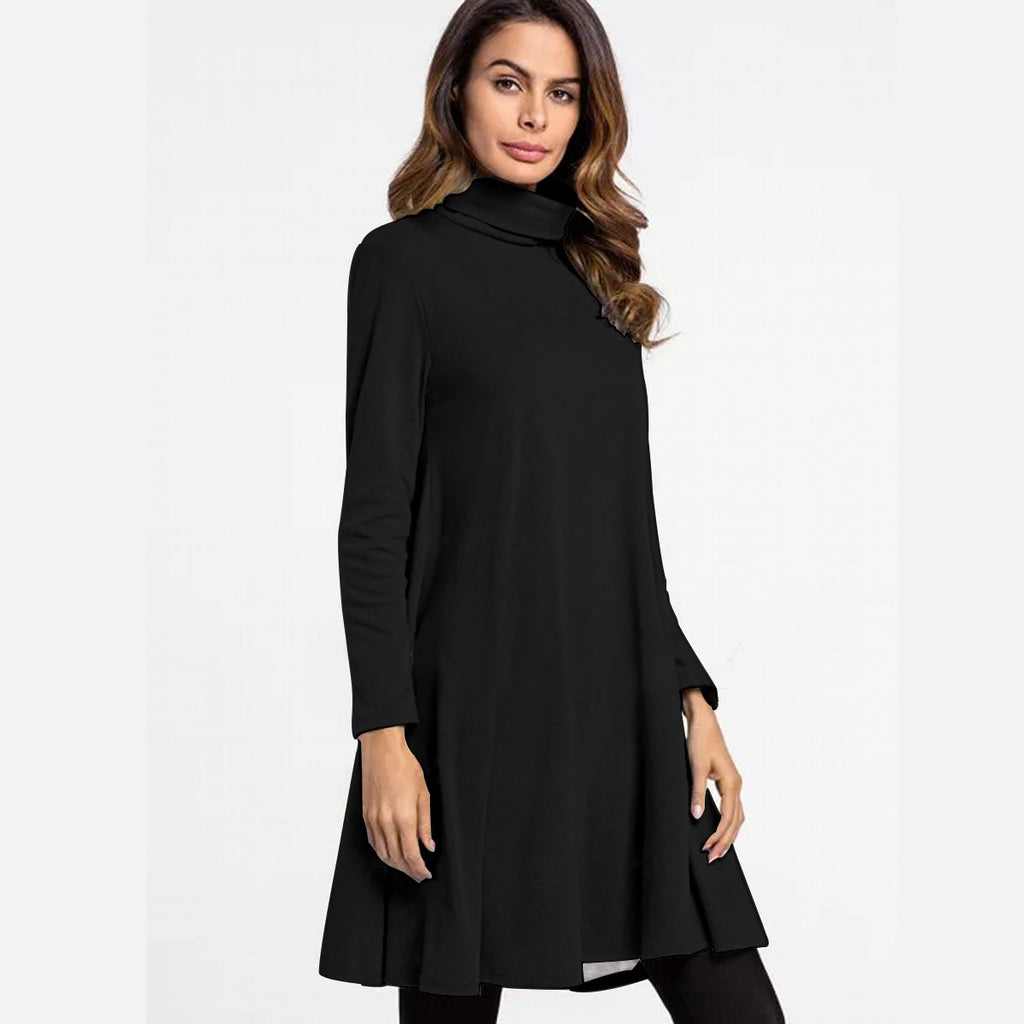 All-Over Print Women's High Neck Dress With Long Sleeve