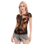 Blusa a rete da donna a maniche corte con stampa all-over