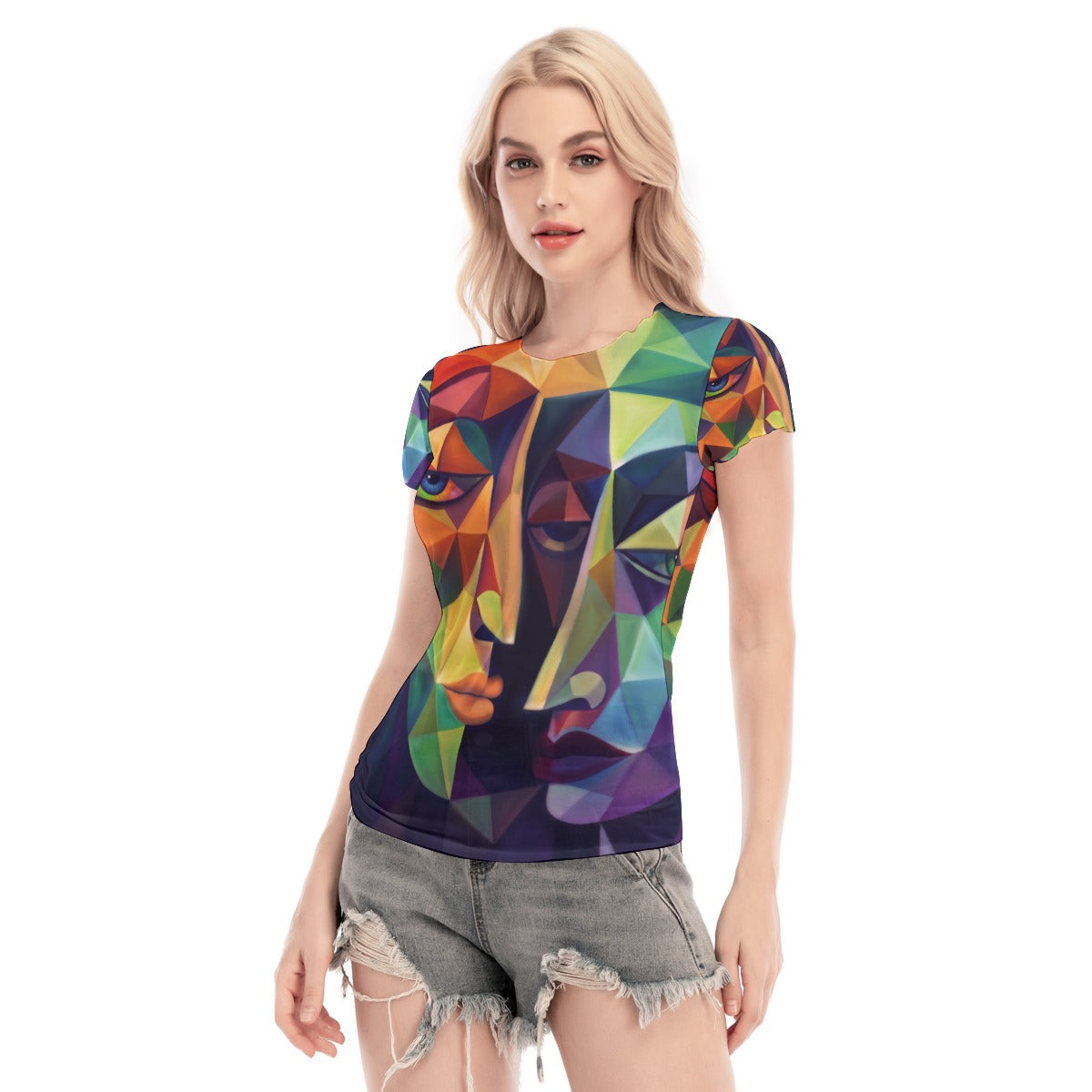Blusa in mesh da donna a maniche corte con stampa all-over