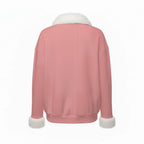 All-Over Print Women's Faux Knit V-Neck Sweater Top with Fur Trim