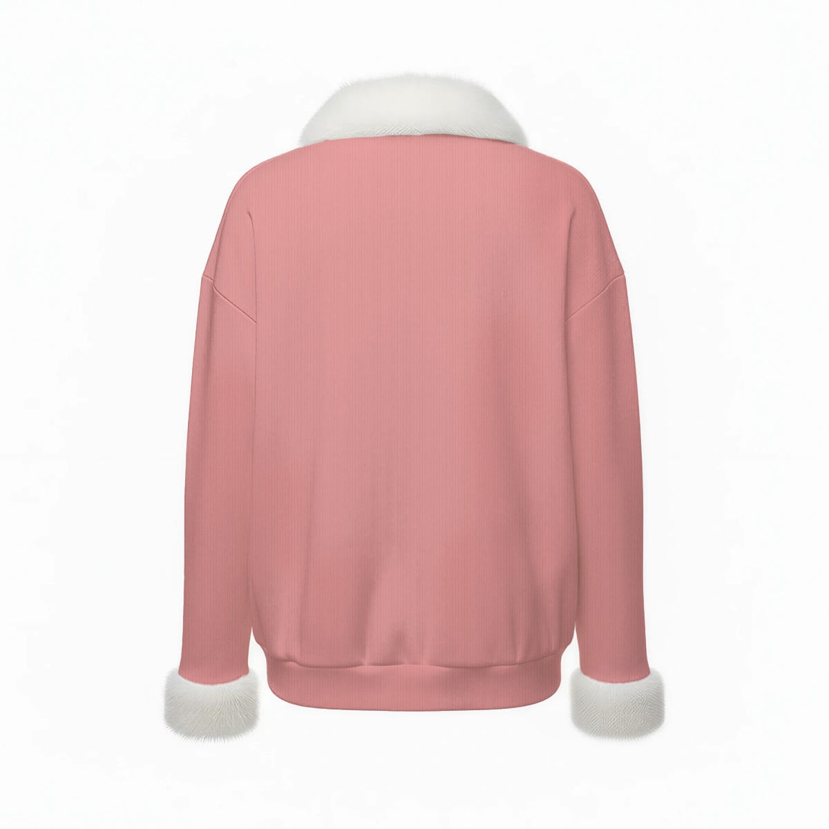 All-Over Print Women's Faux Knit V-Neck Sweater Top with Fur Trim
