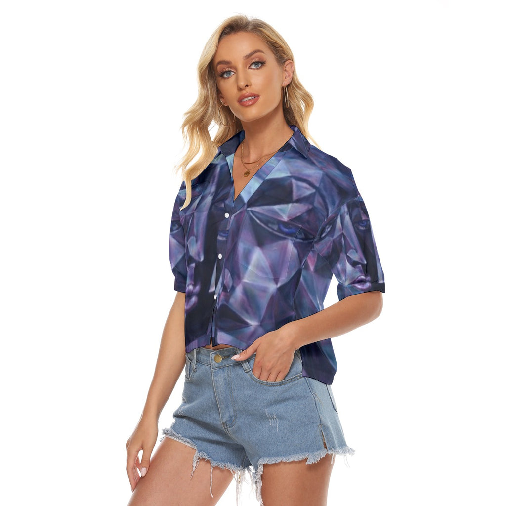 T-shirts à col en V pour femmes avec imprimé intégral
