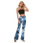 Pantaloni a zampa da donna super elasticizzati con stampa all-over