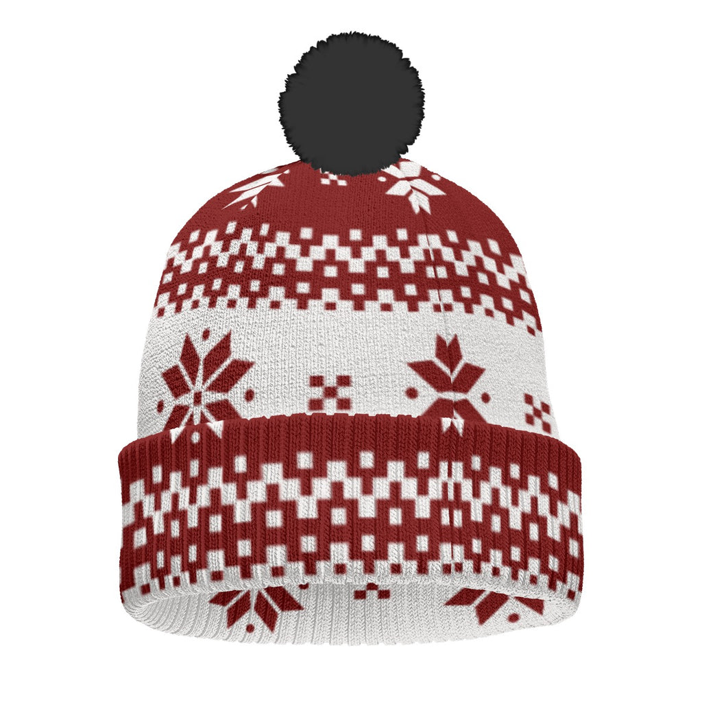 All-Over Print Knitted Hat With Pom-Pom
