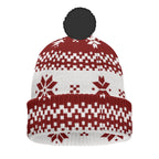 All-Over Print Knitted Hat With Pom-Pom