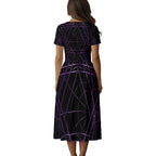 Robe midi à manches courtes et col en V pour femme à impression intégrale