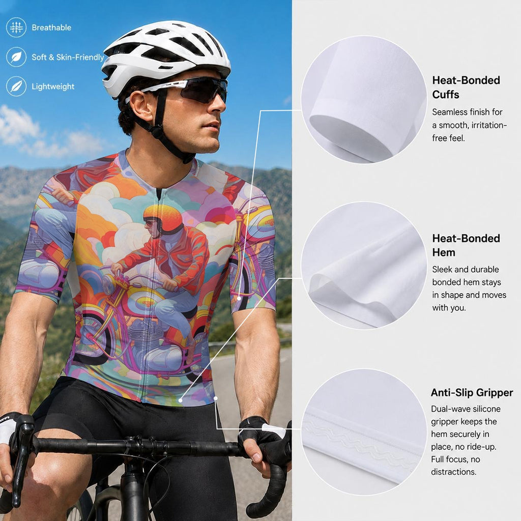 aop Maglia da ciclismo a maniche corte da uomo con cerniera nera|Cuciture termosaldate