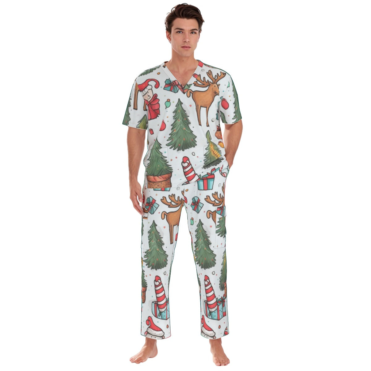 All-Over Print Unisex Scrub Set With Six Pocket