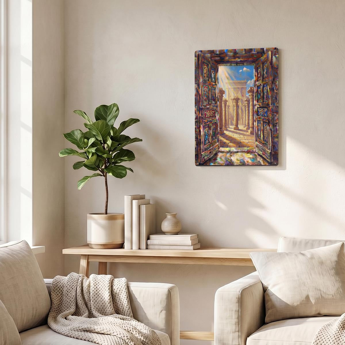 Light through An Open Door Thickened Rectangular Iron Wall Painting Printed in Canada