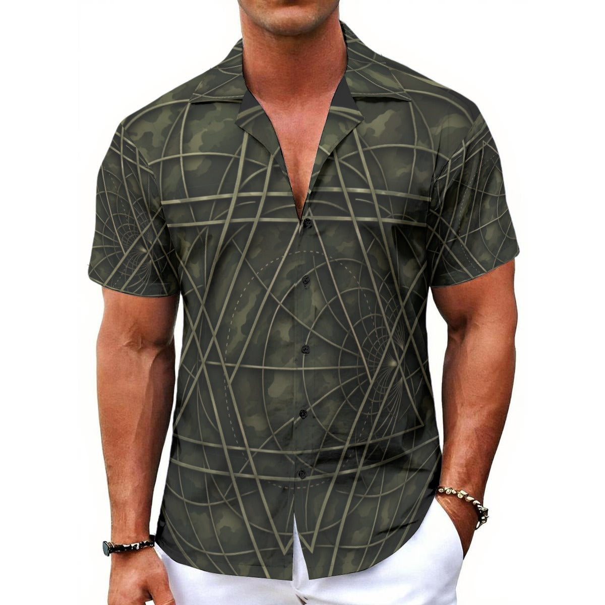 All-Over Print Men's Hawaiian Shirt With Button Closure