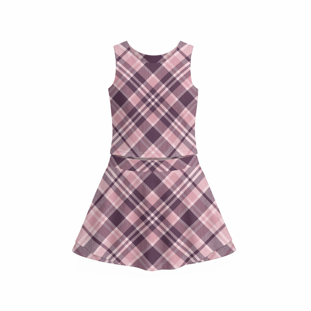 All-Over Print Girl's Sleeveless Double-Layer Sports Skirt Set