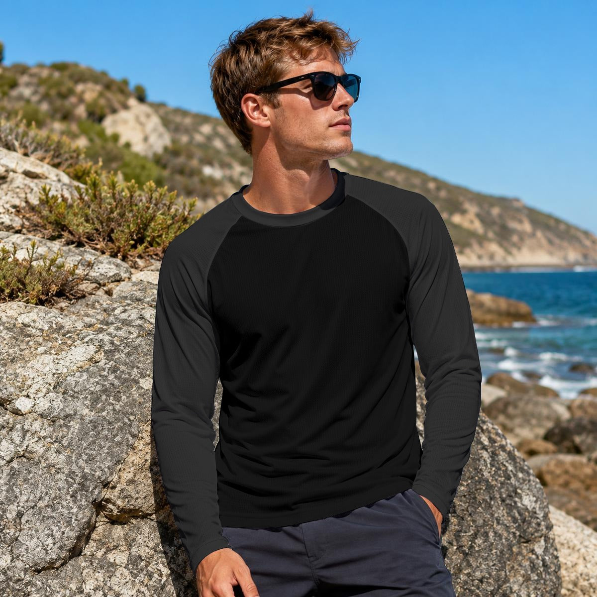 Top sportivo da uomo con protezione solare e stampa all-over